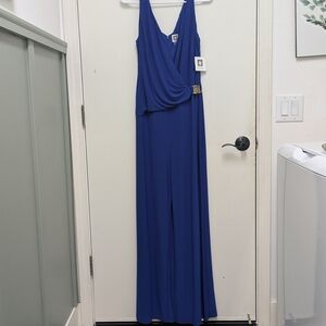 Anne Klein Royal Blue V Neck Wide Leg Jumpsuit 12 NWT